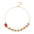 Christmas Sleigh Pendant Necklace – Enamel Rhinestone Choker Pendant Necklace PLUSH Necklace