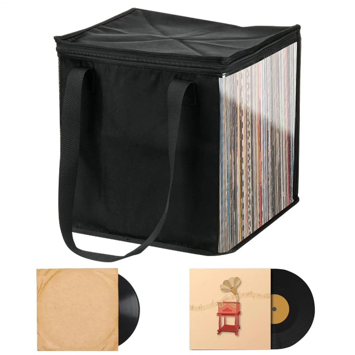 Clear Vinyl Record Carrying Bag – Holds 50 Albums with Lid Vinyl Record Storage Bag PLUSH