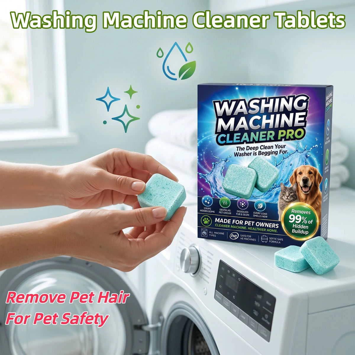 Washing Machine Cleaner Tablets for Pet Owners – 12 Pack Washer Cleaner Tablets PLUSH