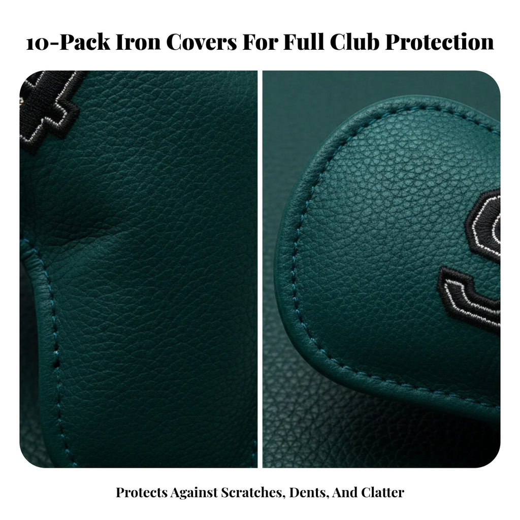 10-Piece Waterproof Golf Iron Head Covers – Padded PU Leather Golf Iron Head Covers PLUSH