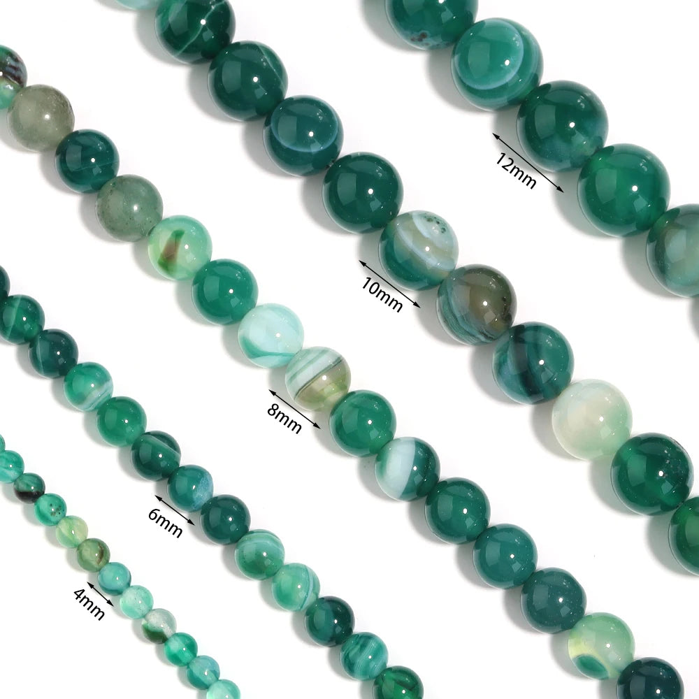 Green Striped Agate Round Spacer Beads – DIY Jewelry Making Natural Stone Beads PLUSH