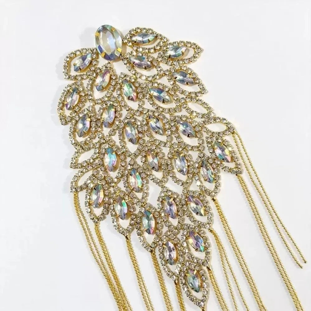 Peacock Rhinestone Tassel Epaulette Shoulder Brooch – Gold & Silver Shoulder Brooch PLUSH