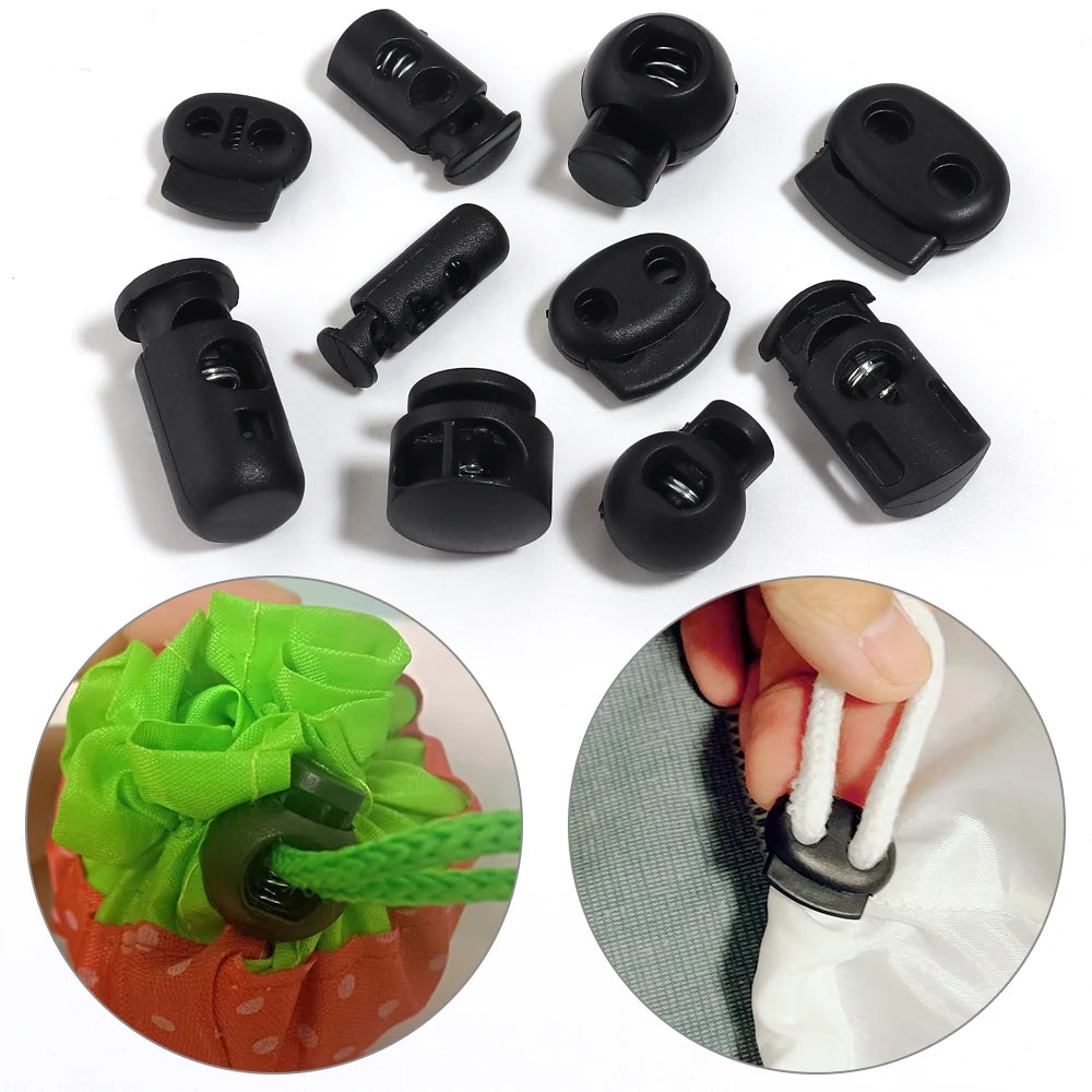 Black Plastic Cord Lock Spring Stoppers 30–50pcs | Multi Size Cord Lock Stoppers PLUSH