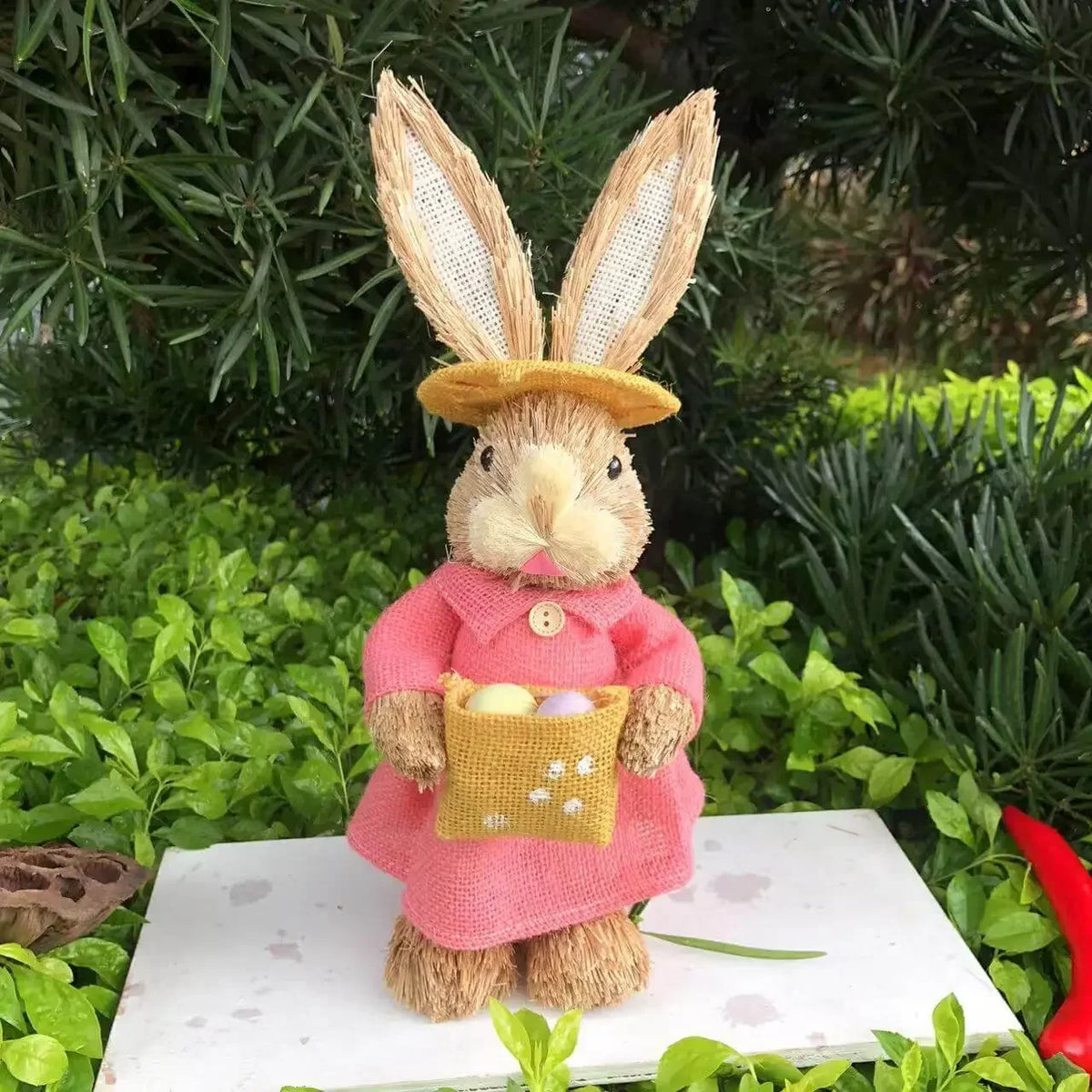 35cm Woven Wicker Easter Bunny Rustic Table Centerpiece Decor Easter Table Decor PLUSH