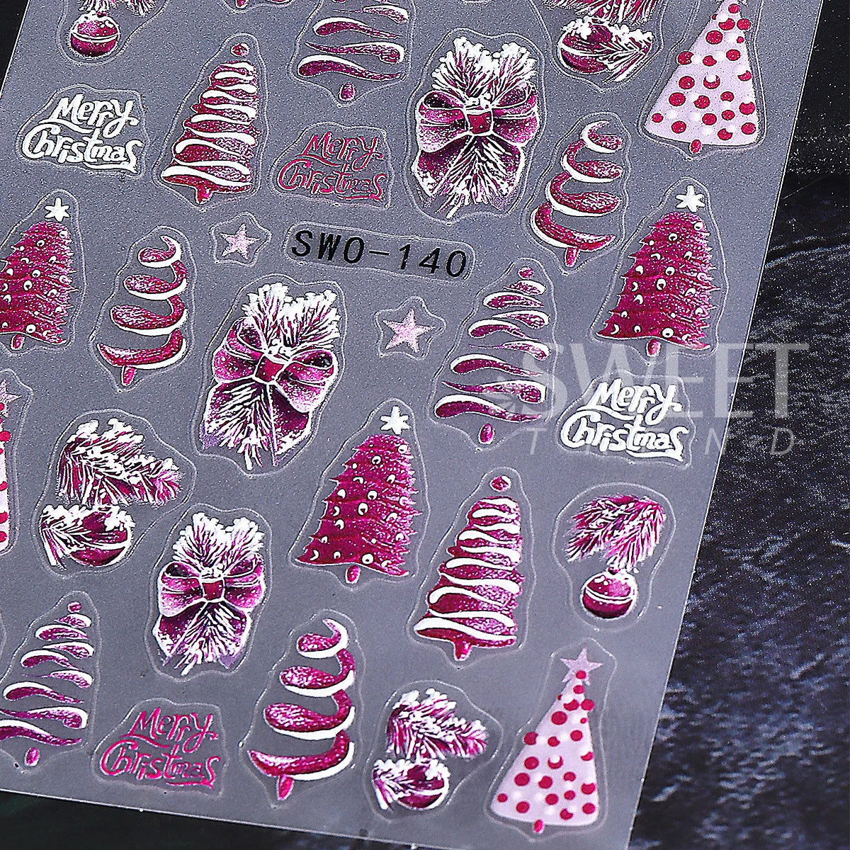 Christmas Nail Matte Decals – Xmas Tree, Bow & Cat Stickers 2pk Nail Art Stickers PLUSH