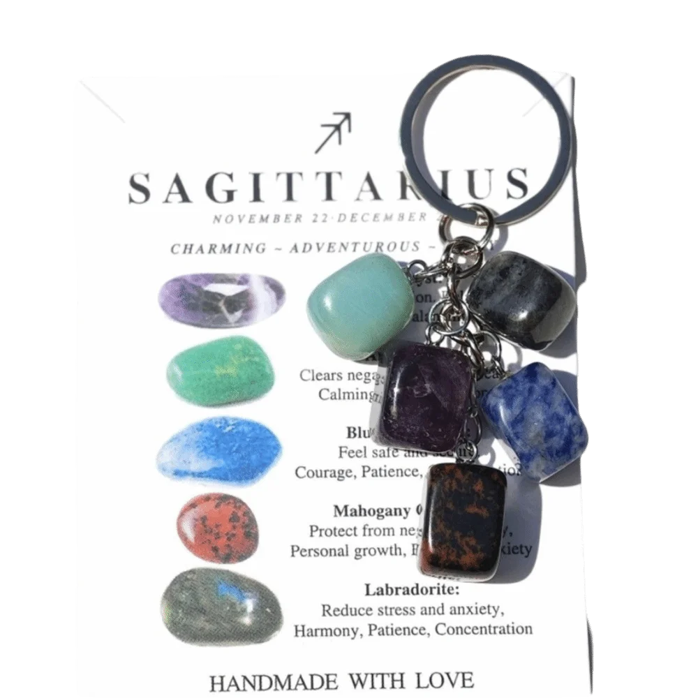 Zodiac Constellation Birthstone Keychain – Stone & Alloy Zodiac Keychain PLUSH Sagittarius