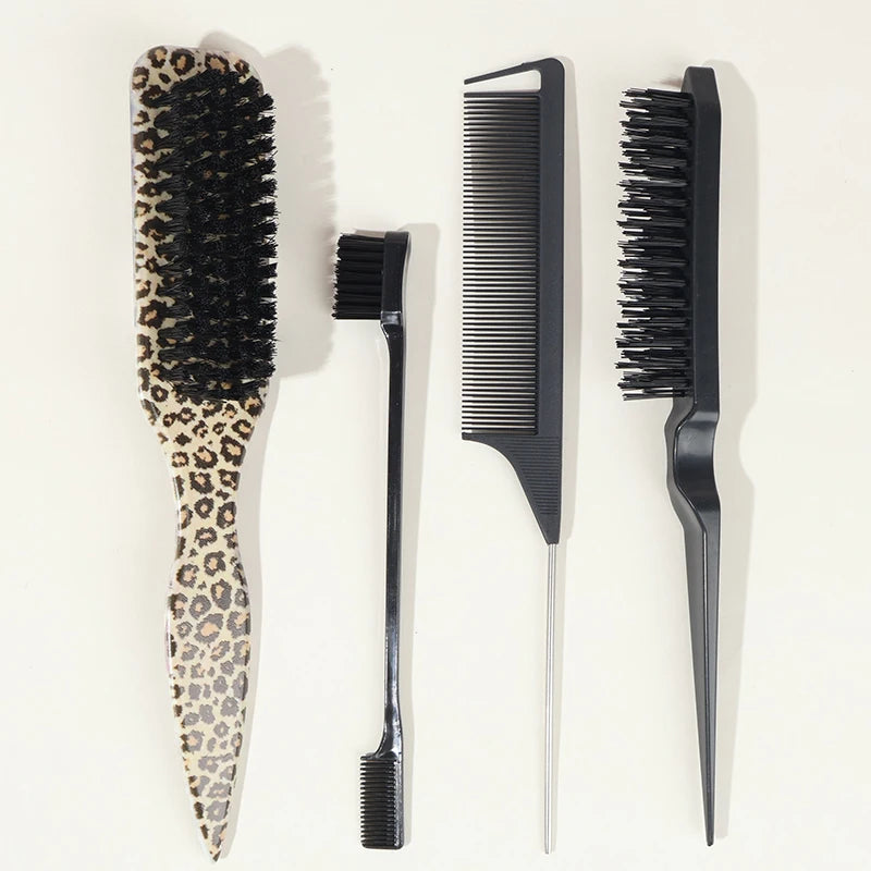 Bristle Slick Back Hair Brush – Edge Control & Ponytail Hair Styling Brush PLUSH 4pcs