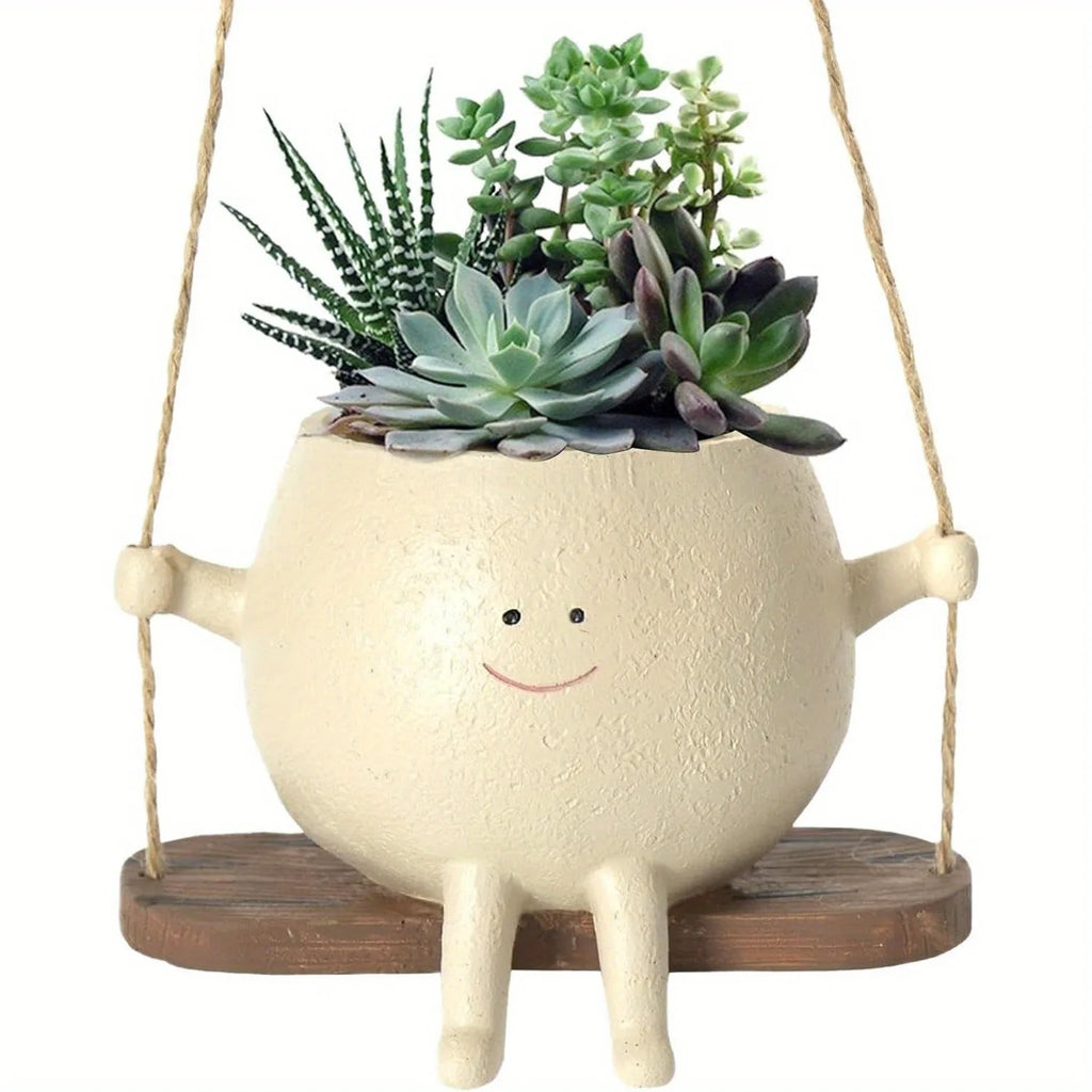Resin Hanging Planter – Smiling Face Succulent Pot Decor Hanging Planter Pot PLUSH