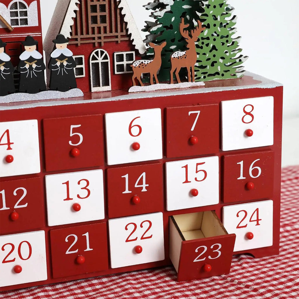 Wood Christmas Advent Calendar 24 Drawers LED Village Decor Advent Calendar Decor PLUSH