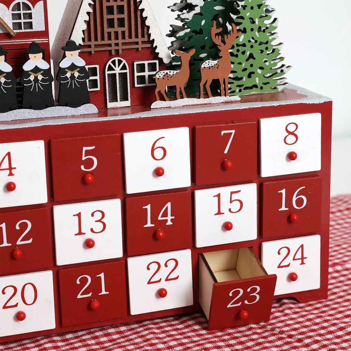 Wood Christmas Advent Calendar 24 Drawers LED Village Decor Advent Calendar Decor PLUSH