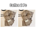 Women's Thickened Double-Sided Knit Scarf Set – Warm Winter Knit Scarf Set PLUSH Coffee 2 Pc