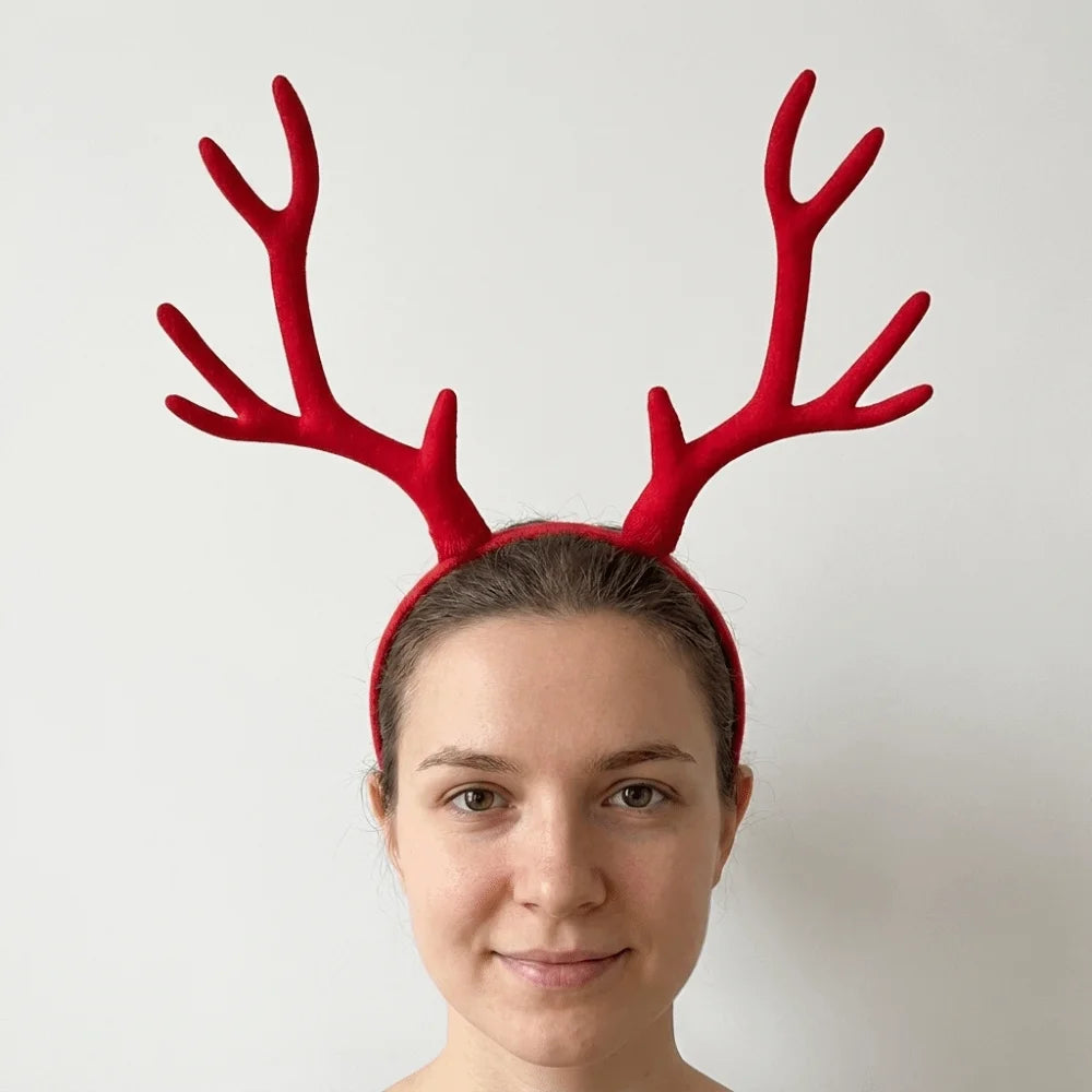 Deer Antler Headband – Realistic Christmas Hair Hoop Holiday Hair Accessory PLUSH