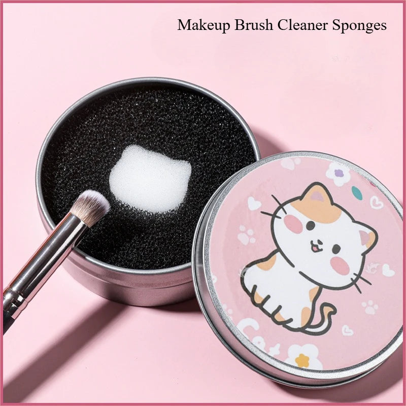 Cartoon Cat Makeup Brush Cleaner Set – Portable Sponge Case Makeup Brush Cleaner PLUSH