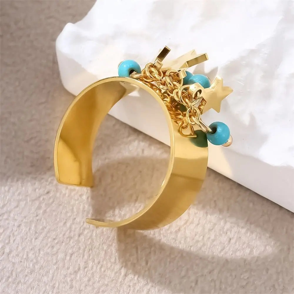 Gold Tone Adjustable Charm Open Ring – Women's Statement Ring Statement Ring PLUSH