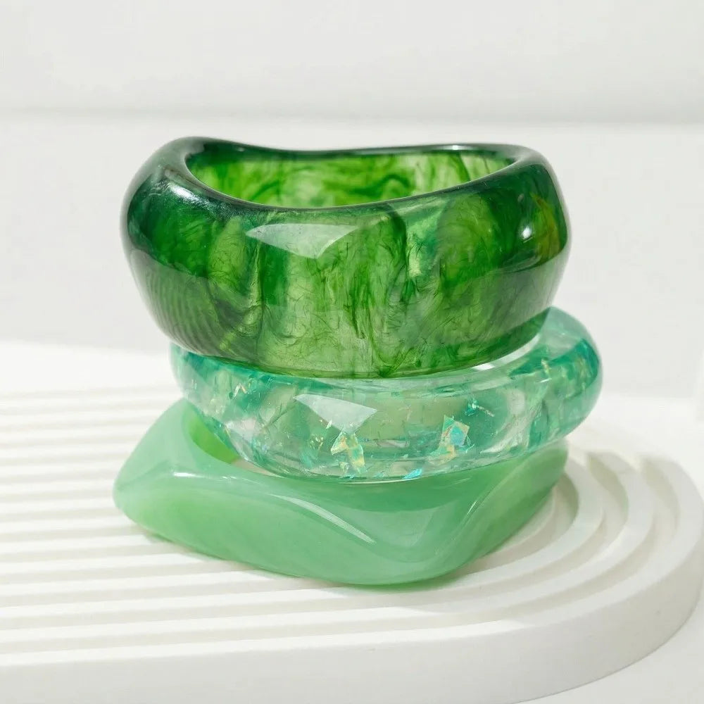Translucent Resin Bangles – Gradient Marbled Chunky Cuffs Resin Bangle Bracelet PLUSH Green