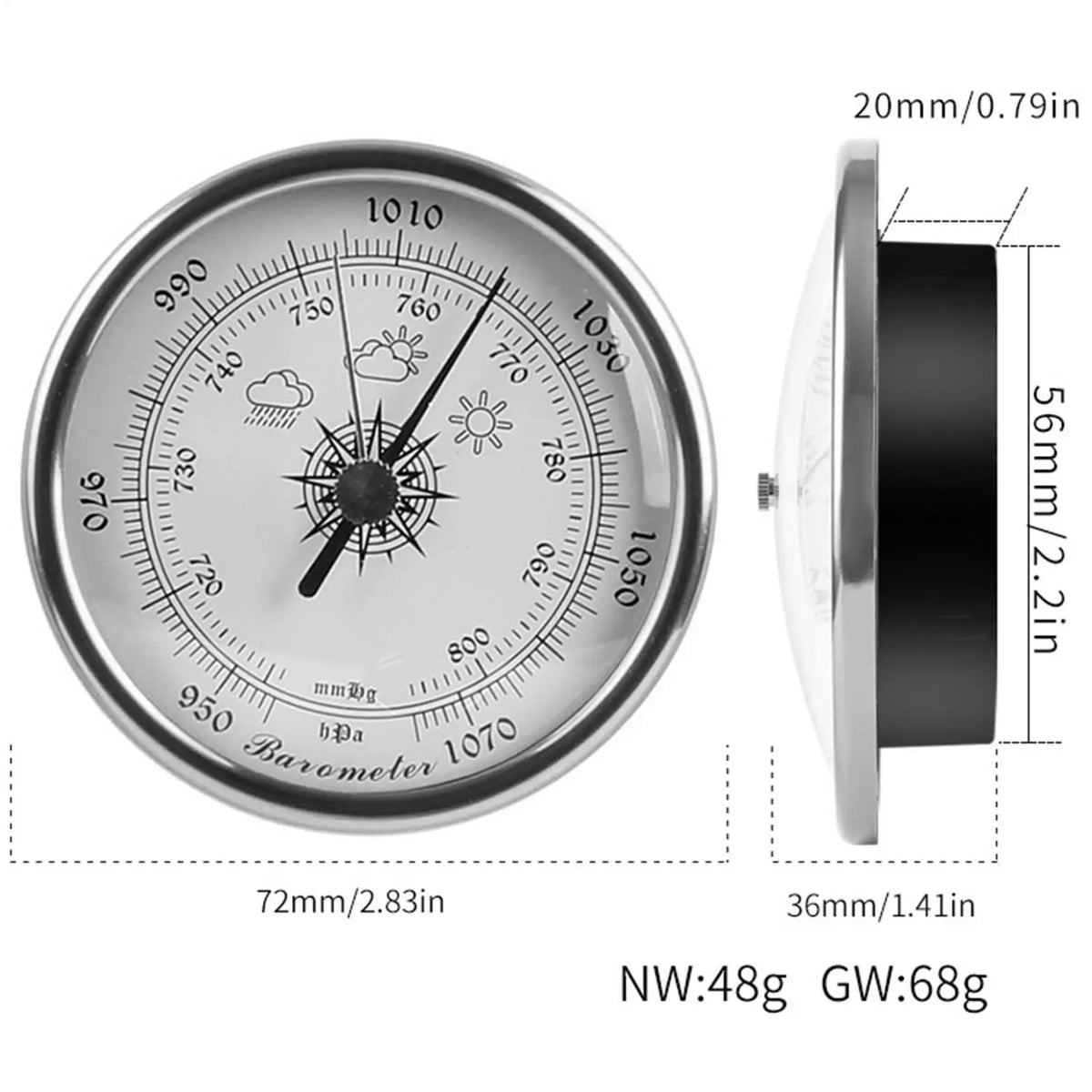 72mm Analog Barometer Hygrometer Thermometer – Fishing & Home Analog Weather Gauge PLUSH