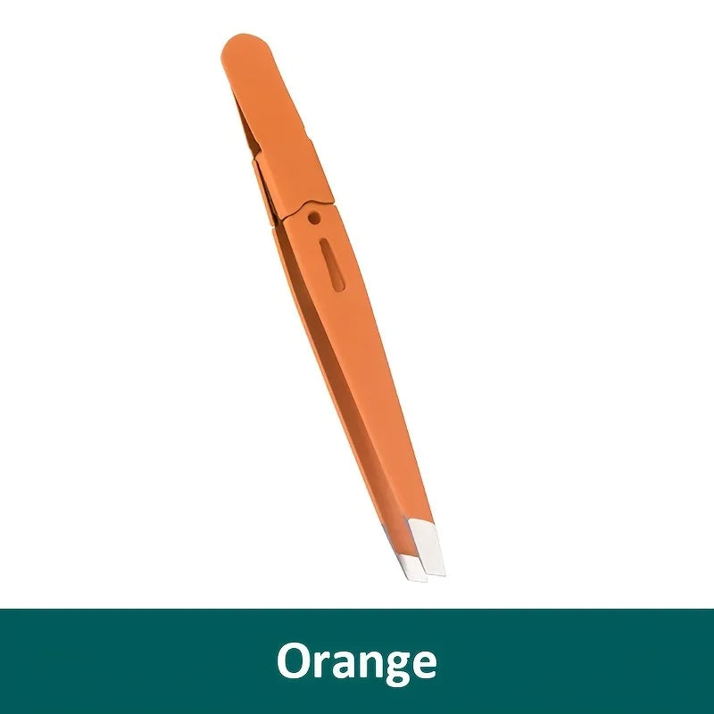 Slanted Stainless Steel Eyebrow Tweezer – Colorful Makeup Tool Eyebrow Tweezer PLUSH Orange