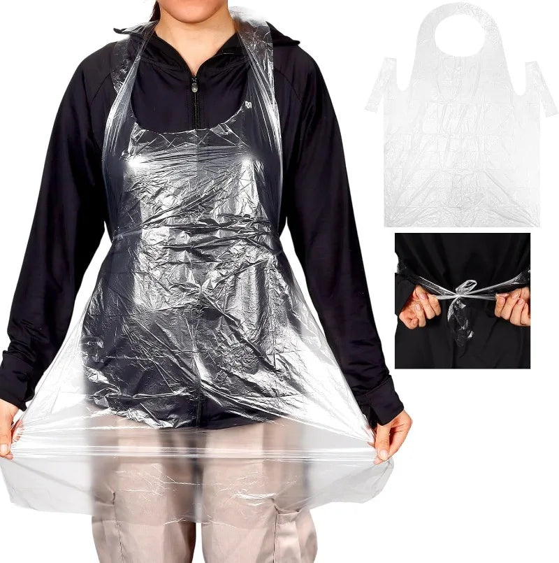 50/100pcs Disposable Transparent PE Aprons – Waterproof Disposable Apron PLUSH