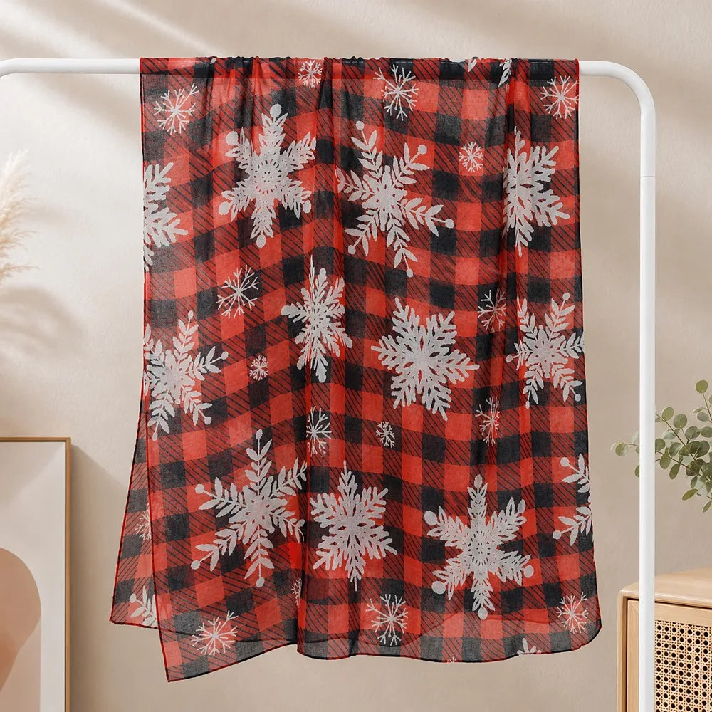 Women's Christmas Voile Scarf – Snowman Print Shawl 180x90cm Holiday Voile Scarf PLUSH 2