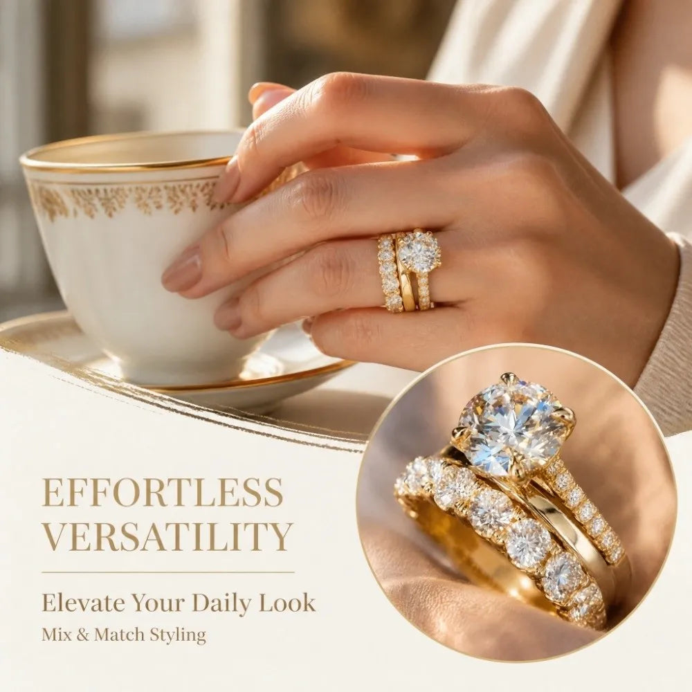 3-Piece Copper Zircon Stackable Ring Set – Gold Tone Fashion Stackable Ring Set PLUSH