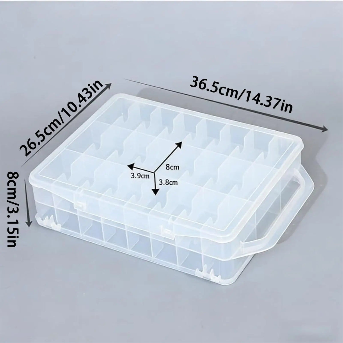 Clear 46-Compartment Double-Sided Storage Box with Handle & Lid Storage Organizer Box PLUSH