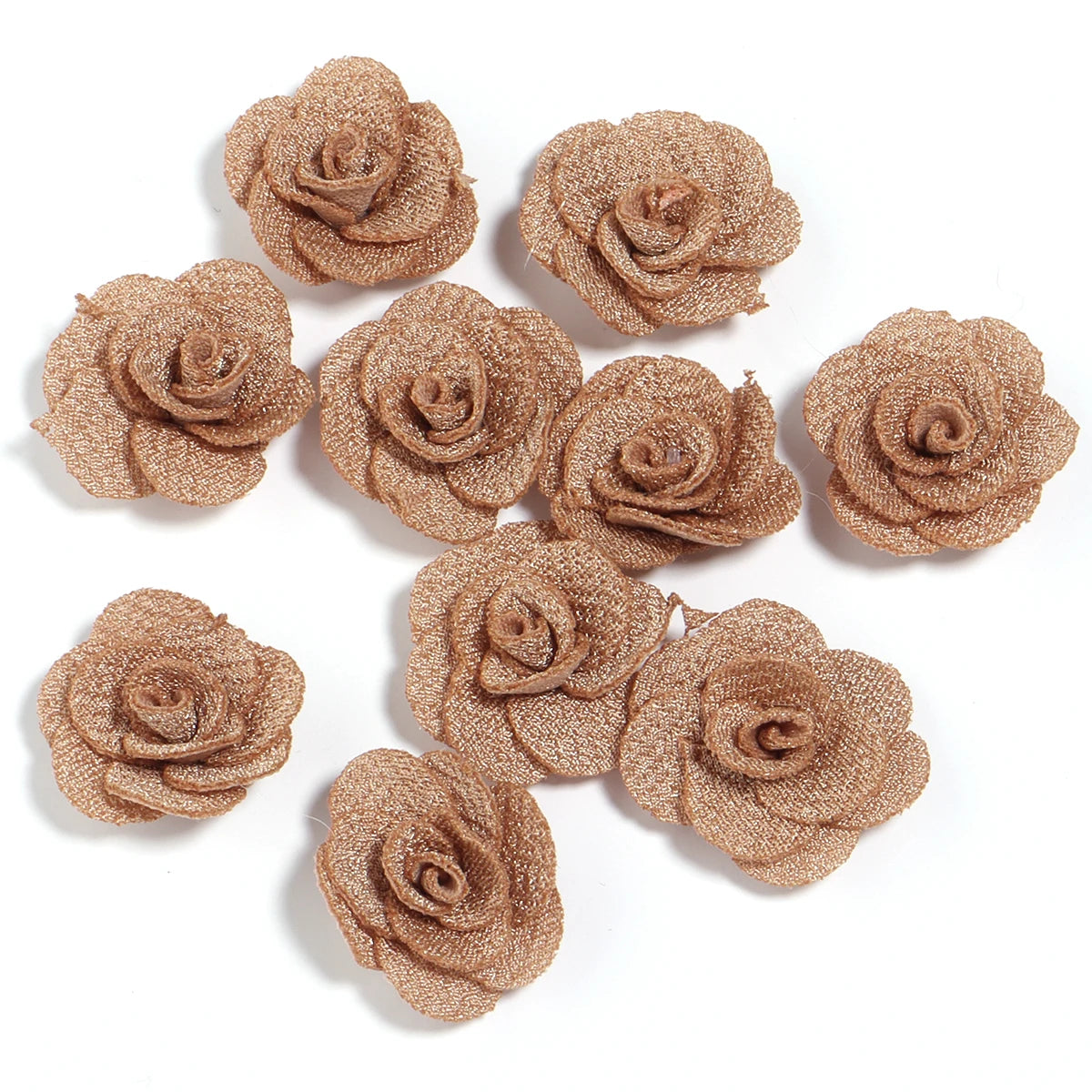 10pcs 3cm Fabric Rose Flowers for DIY Sewing & Crafts Fabric Flower Embellishments PLUSH brown 3cm