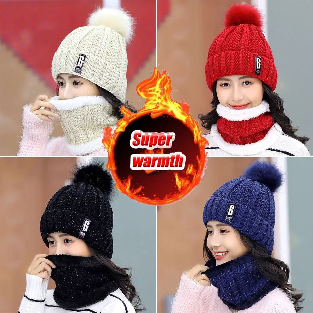 Women's Winter Knit Hat & Scarf Set – Padded Ear Protection Winter Hat Scarf Set PLUSH