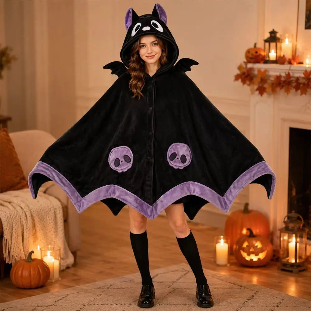 Ultra-Soft Plush Hooded Wearable Blanket Bat Cape Cloak Hooded Wearable Blanket PLUSH