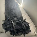 Ruffled Mesh Fingerless Gloves Bowknot Sheer Lolita Cosplay Fingerless Fashion Gloves PLUSH Black