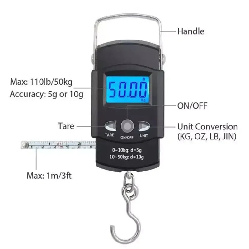 50kg Digital Hanging Scale LCD with 100cm Measuring Tape Digital Hanging Scale PLUSH