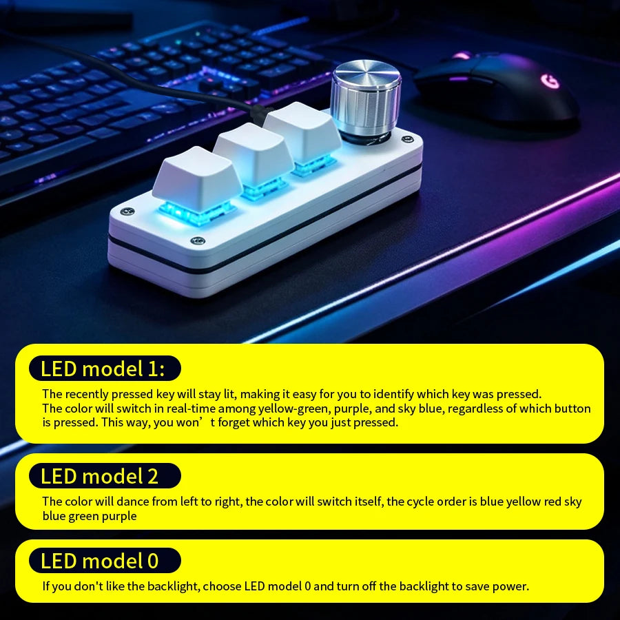 Programmable 3-Key Macro Keypad with Knob – Hotswap RGB USB-C Mechanical Macro Keypad PLUSH