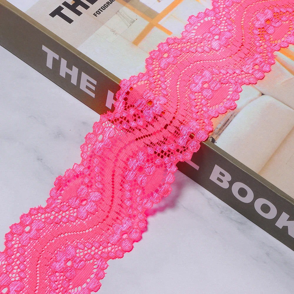 6cm Elastic Floral Lace Trim 2 Yards – DIY Sewing Craft Elastic Lace Trim PLUSH deep pink 6cm