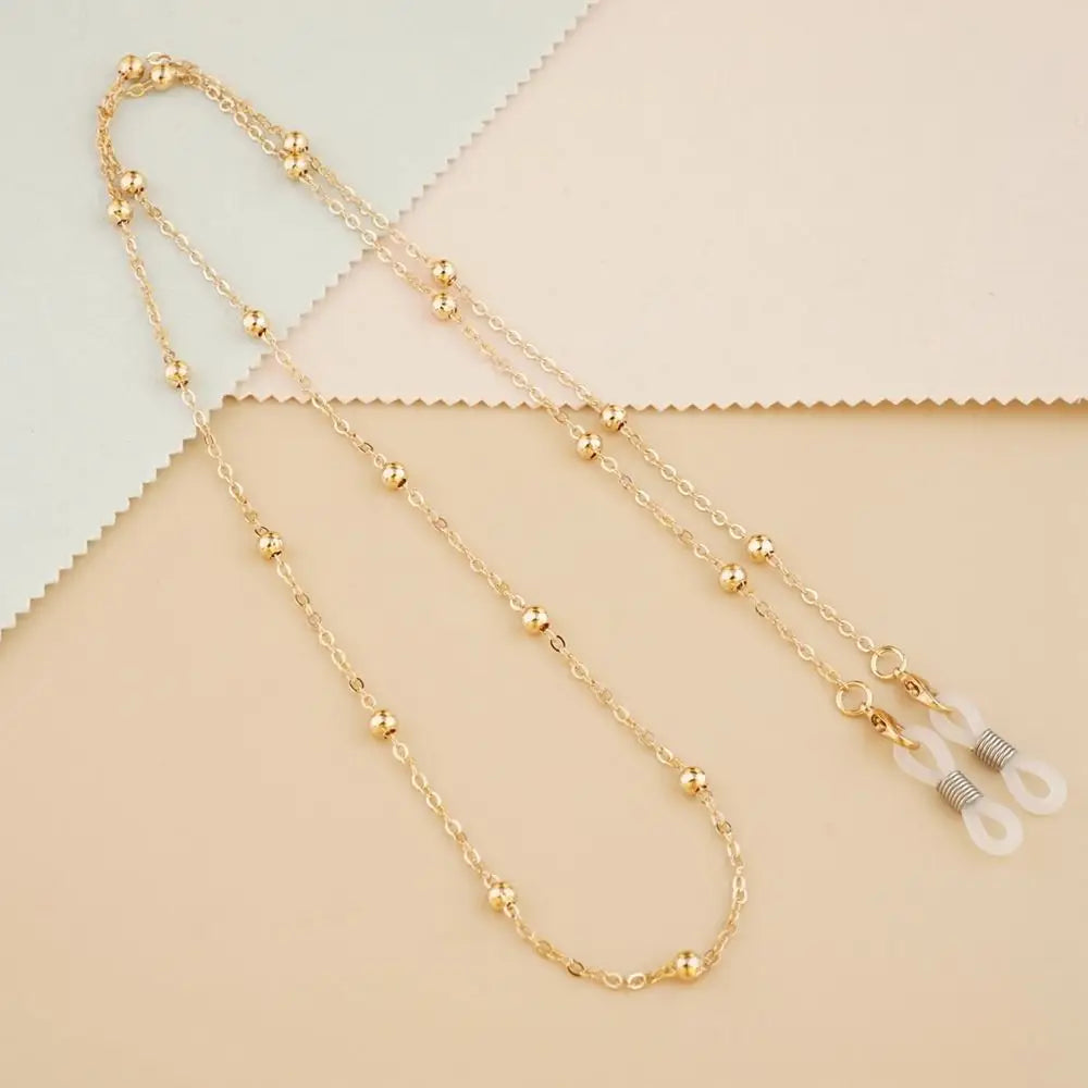 Metal Glasses Chain Sunglasses Lanyard – Unisex Bead Cord Glasses Chain Lanyard PLUSH kc gold