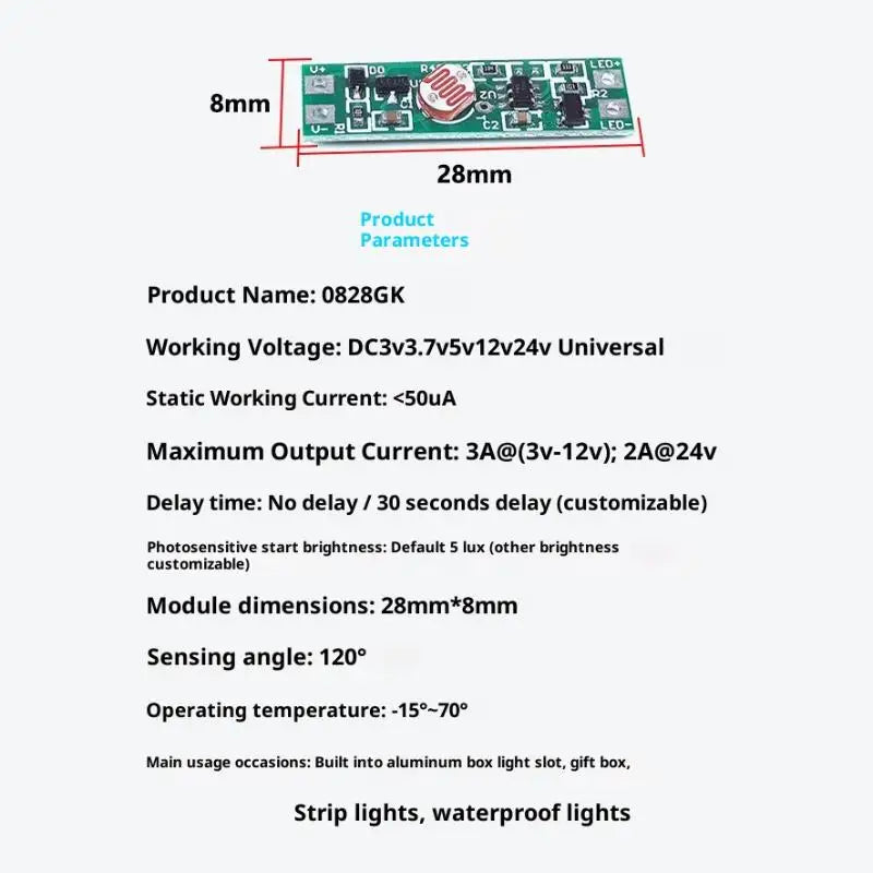 8mm Photocell Light Sensor Switch Auto On/Off DC 3–24V Module Light Sensor Switch PLUSH