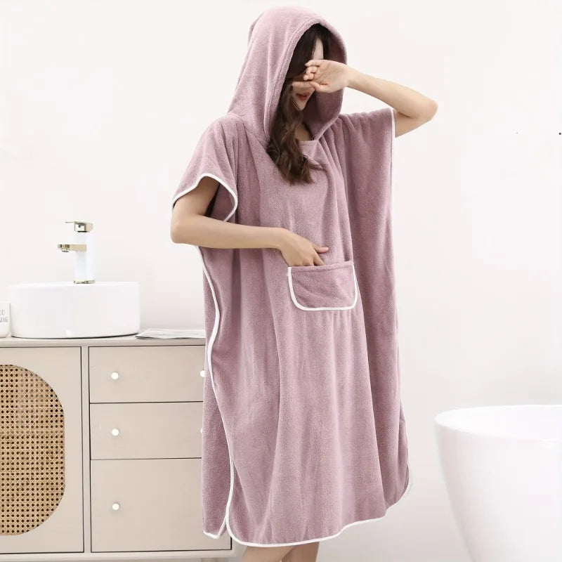 Women's Hooded Coral Fleece Bathrobe – Soft Absorbent Spa Robe Hooded Bathrobe PLUSH