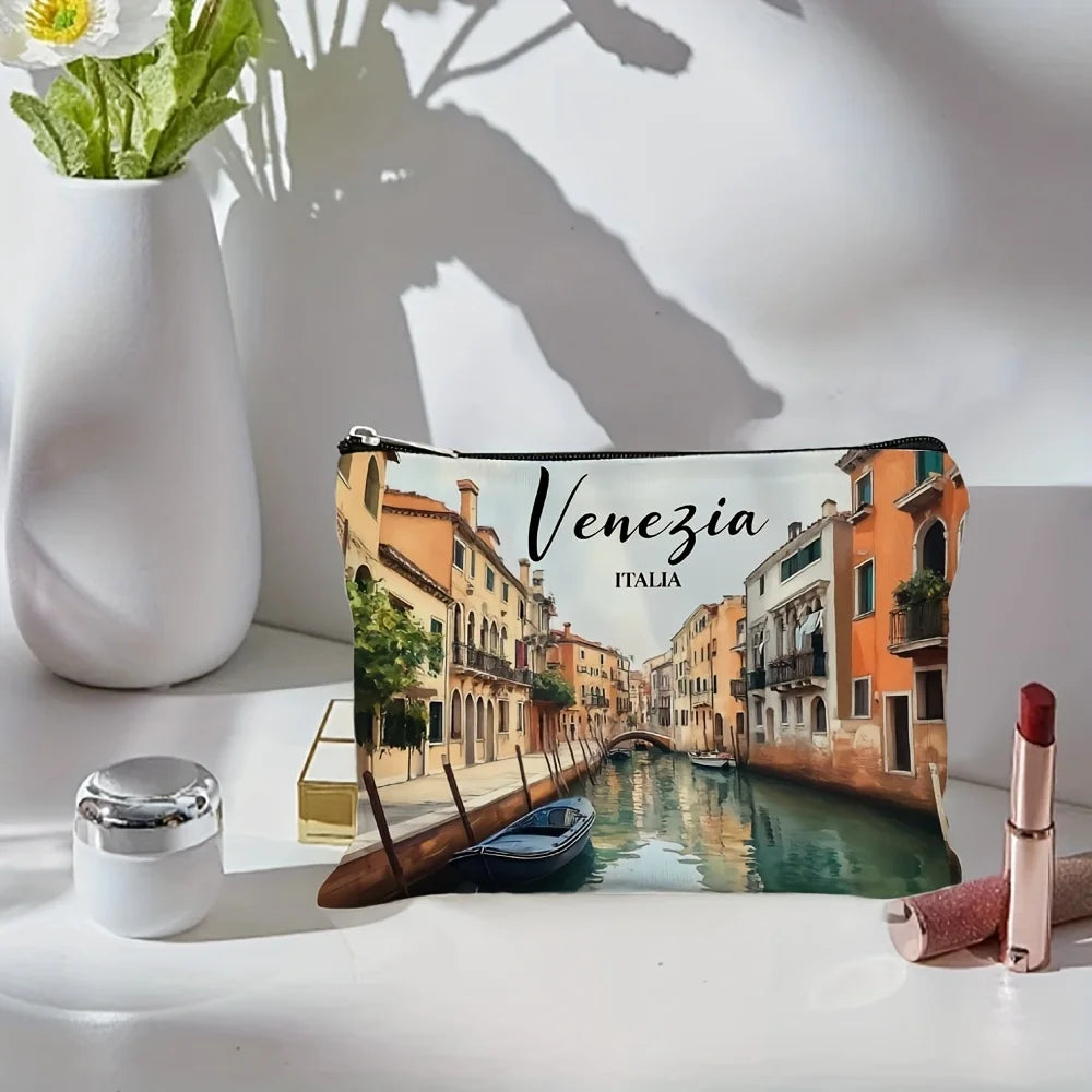 Venice Italy Print Makeup Bag – Travel Zipper Pouch & Organizer Makeup Zipper Pouch PLUSH