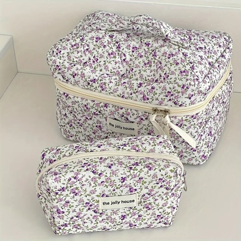Floral Quilted Makeup Bag – Large Travel Cosmetic Organizer Cosmetic Organizer Bag PLUSH