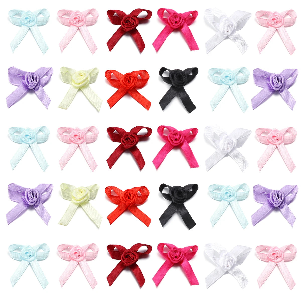 50pcs Satin Ribbon Bows 3.5x4.5cm – Colorful DIY Craft Bowknots Satin Ribbon Bows PLUSH