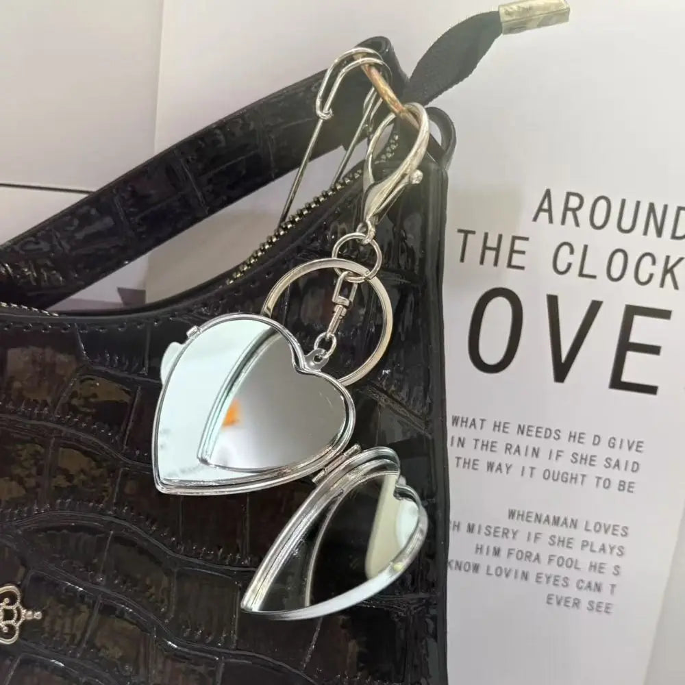 Y2K Bow Heart Mirror Keychain – Double Sided Compact Pendant Mirror Keychain PLUSH