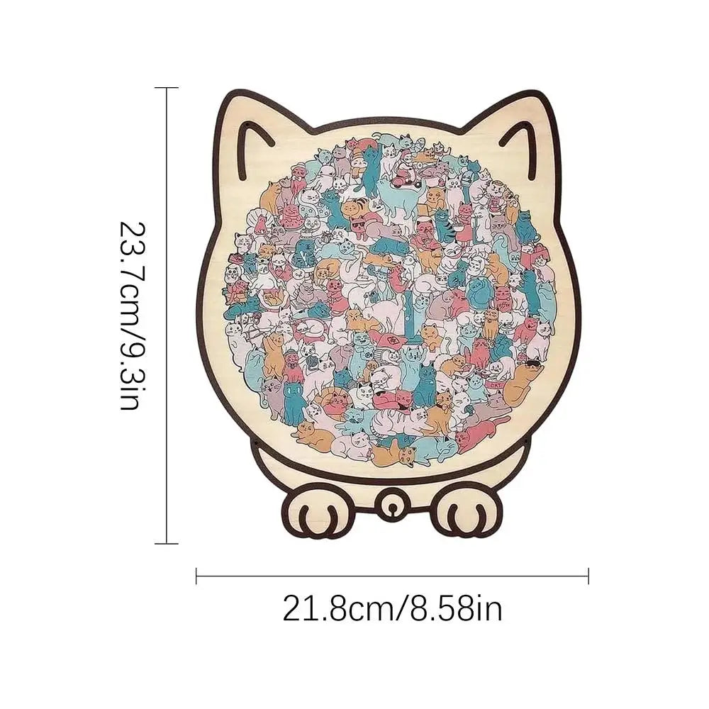 Cat-Shaped Wooden Jigsaw Puzzle 135pcs – Gift for Cat Lovers Wooden Jigsaw Puzzle PLUSH C