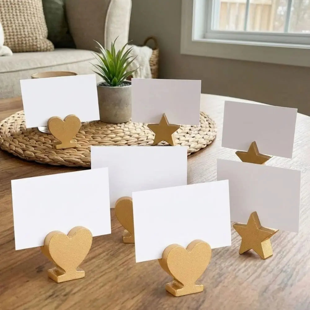 12pcs Gold Wooden Star Heart Table Number Card Stands Table Card Stand PLUSH