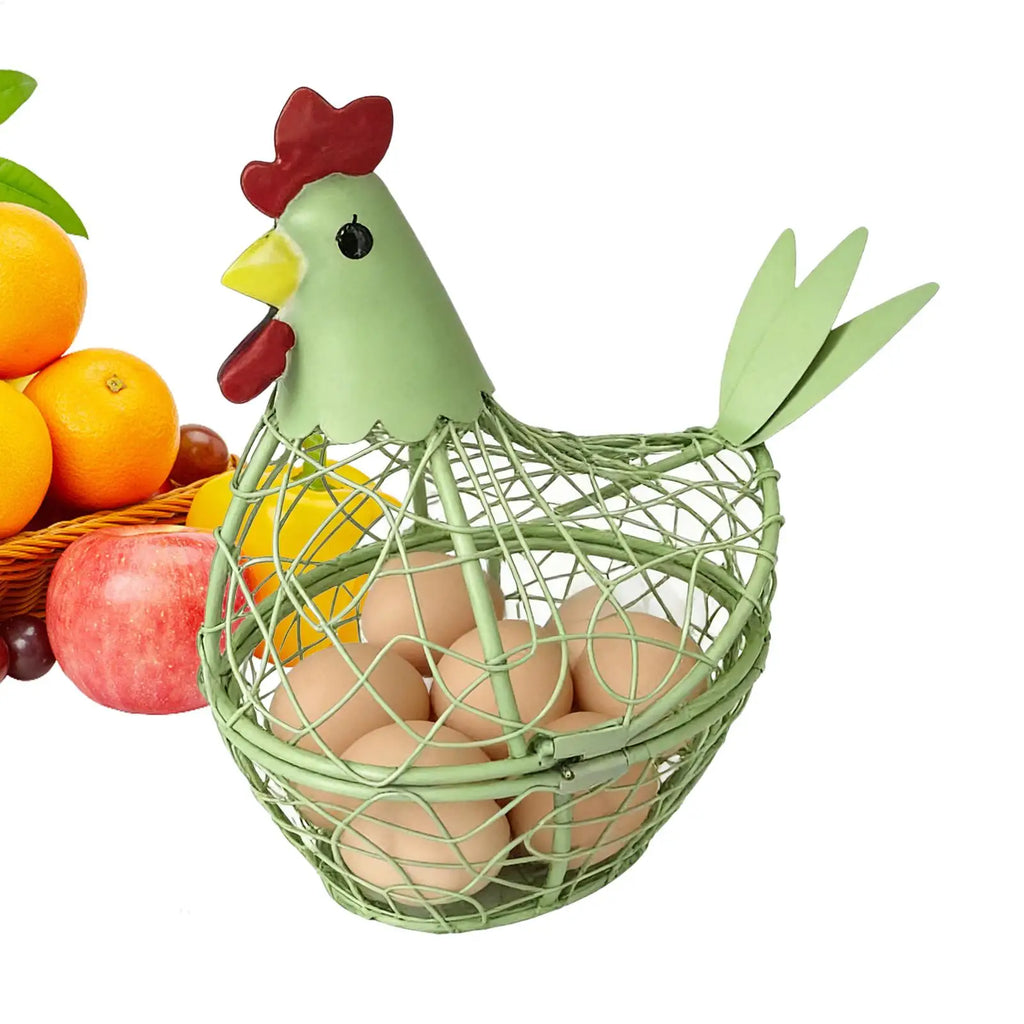 Hen Shaped Egg Basket | Farmhouse Wire Storage Holder Egg Storage Basket PLUSH