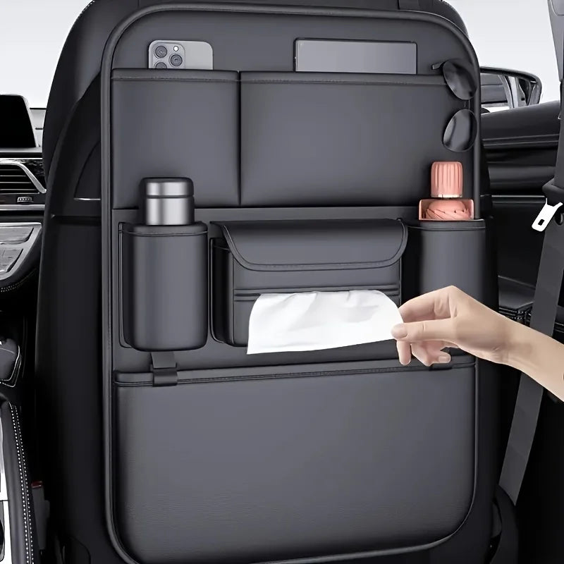 Faux Leather Car Seat Back Organizer | Multi Compartment Car Seat Organizer PLUSH