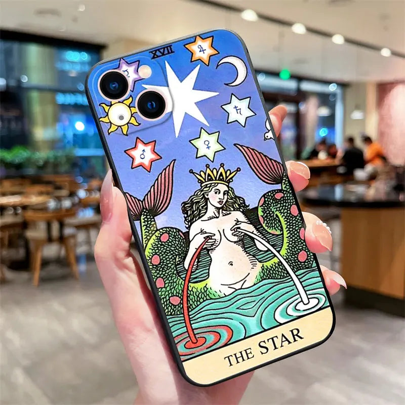 Moon Star Sun Tarot iPhone Case – Shockproof Silicone Cover iPhone Silicone Case PLUSH style 1 For iPhone 15 Pro