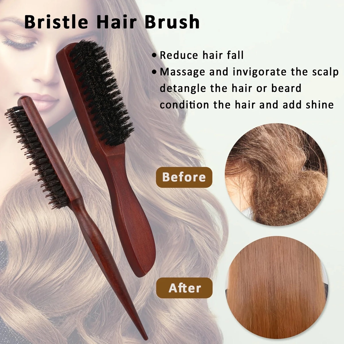 Bristle Hair Brush Set Wooden Handle Teasing Comb & Spray Bottle Hair Brush Set PLUSH
