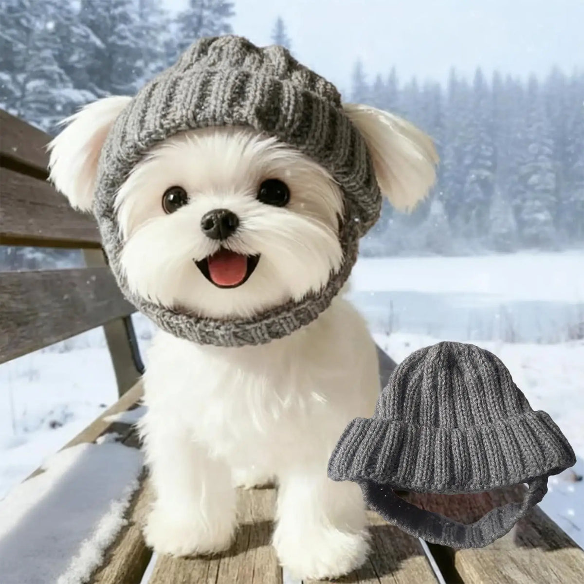 Red Knitted Dog Beanie Hat with Ear Holes – Festive Winter Pet Pet Winter Hat PLUSH