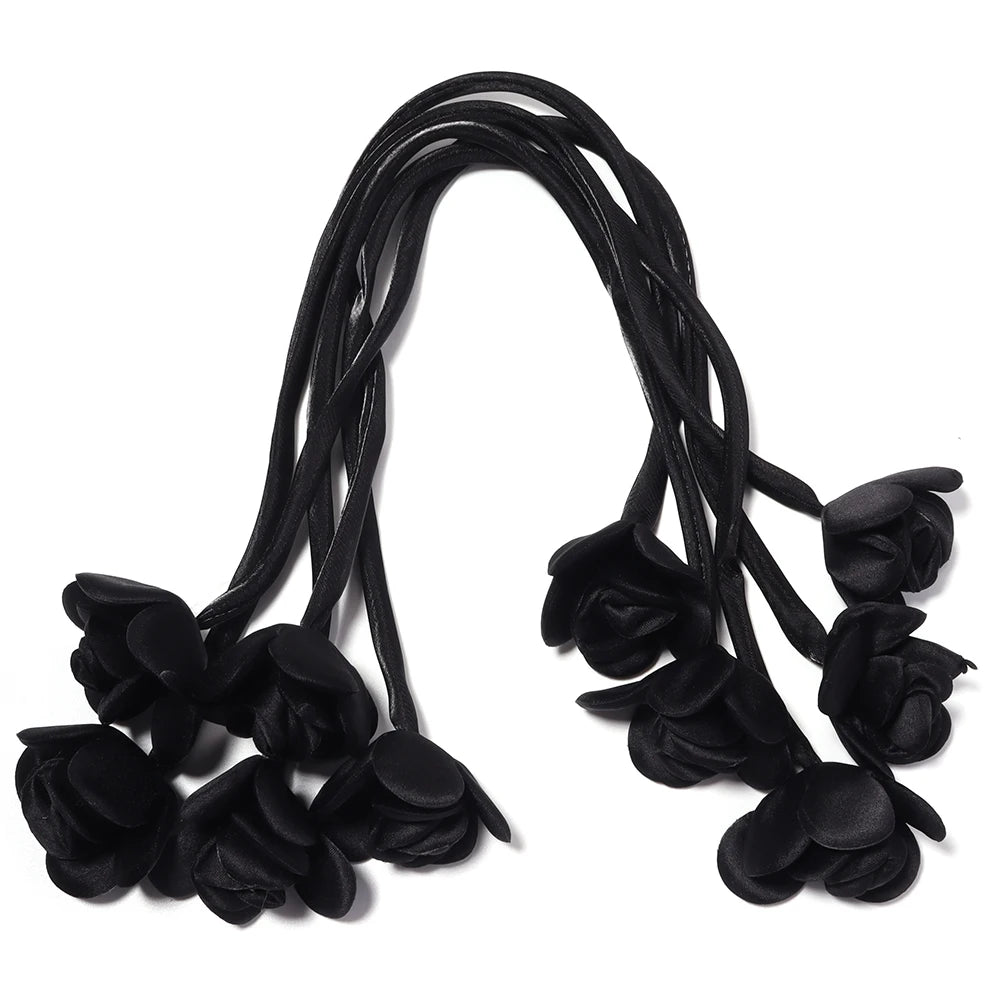 5pcs Satin Ribbon Rose Flower Strings – DIY Hair & Craft Decor Ribbon Flower Trim PLUSH black