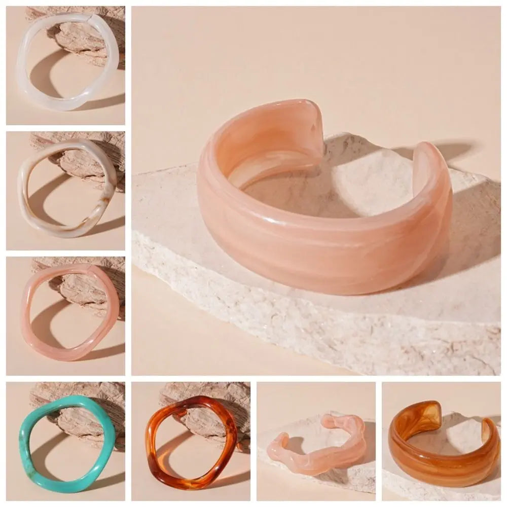 Bohemian Wide Acrylic Bangle – Jelly Color Retro Cuff Bracelet Acrylic Bangle Bracelet PLUSH