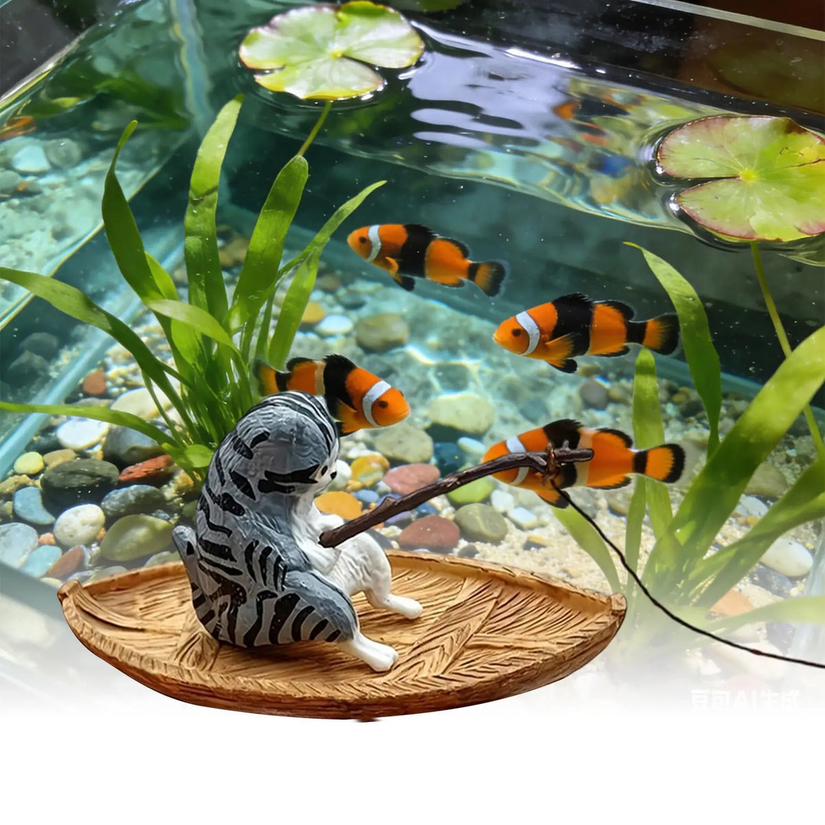 Resin Cat Fishing Boat Aquarium Ornament | Fish Tank Decor Aquarium Ornament PLUSH