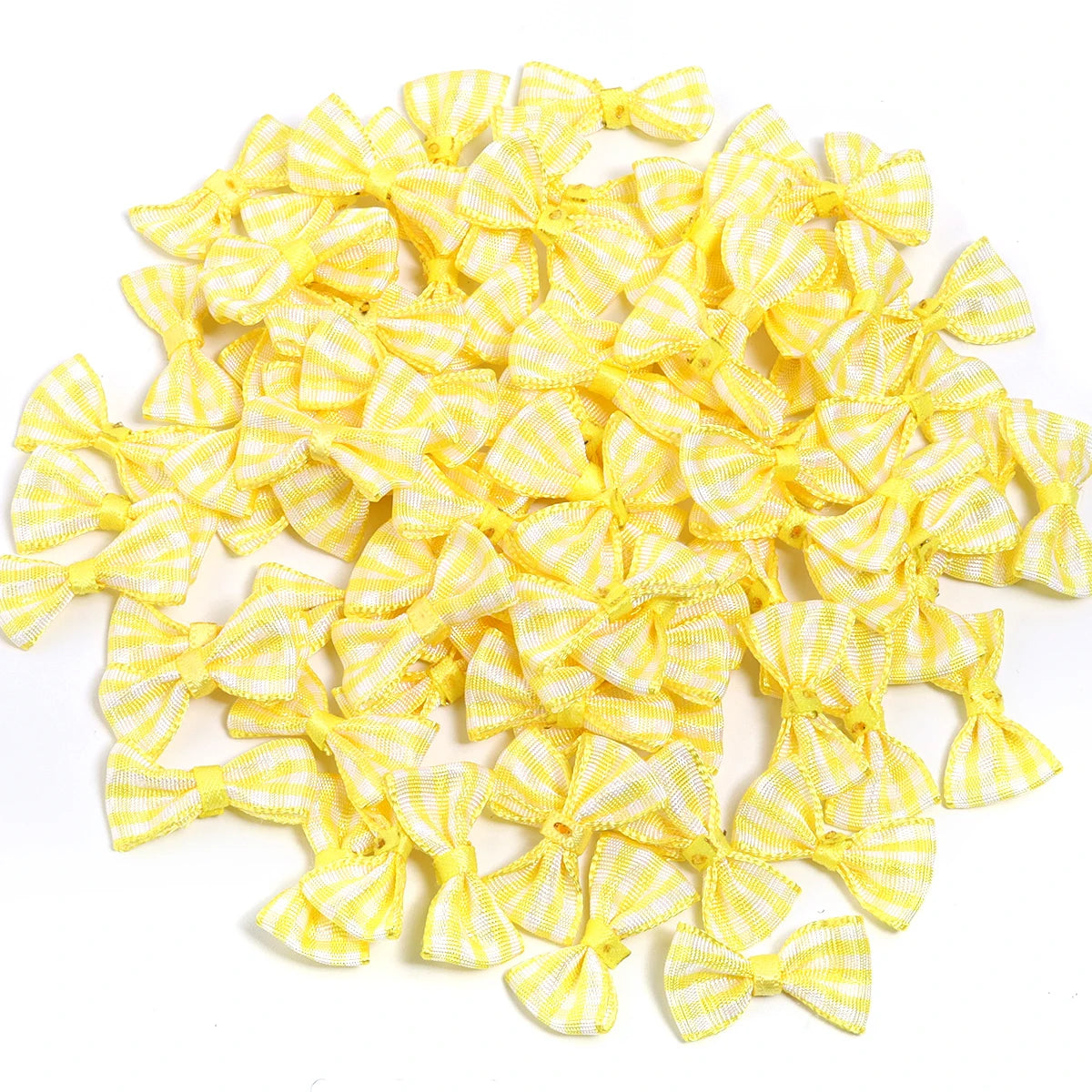 30pcs Mini Scottish Tartan Satin Ribbon Bows – DIY Hair & Craft Satin Ribbon Bows PLUSH Yellow